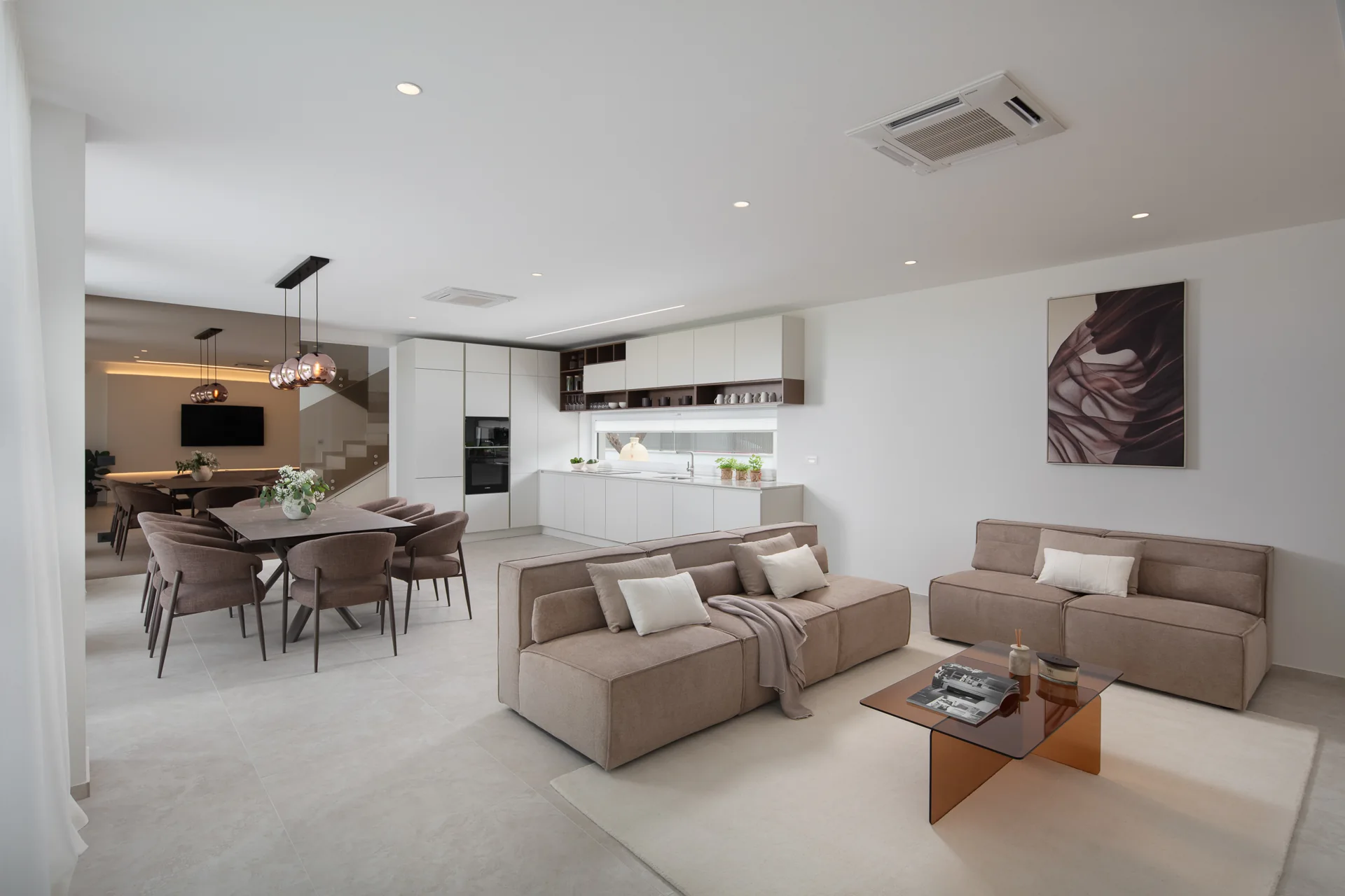 Light-filled living and dining area